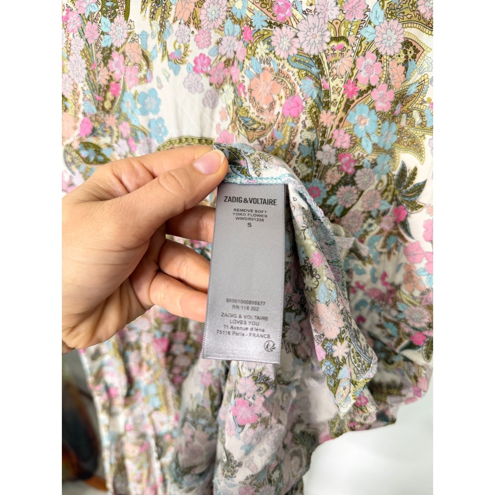 Zadig & Voltaire Yoko Flower Paisley Floral V-Neck Mini Dress Pink Blue Small - Picture 5 of 6